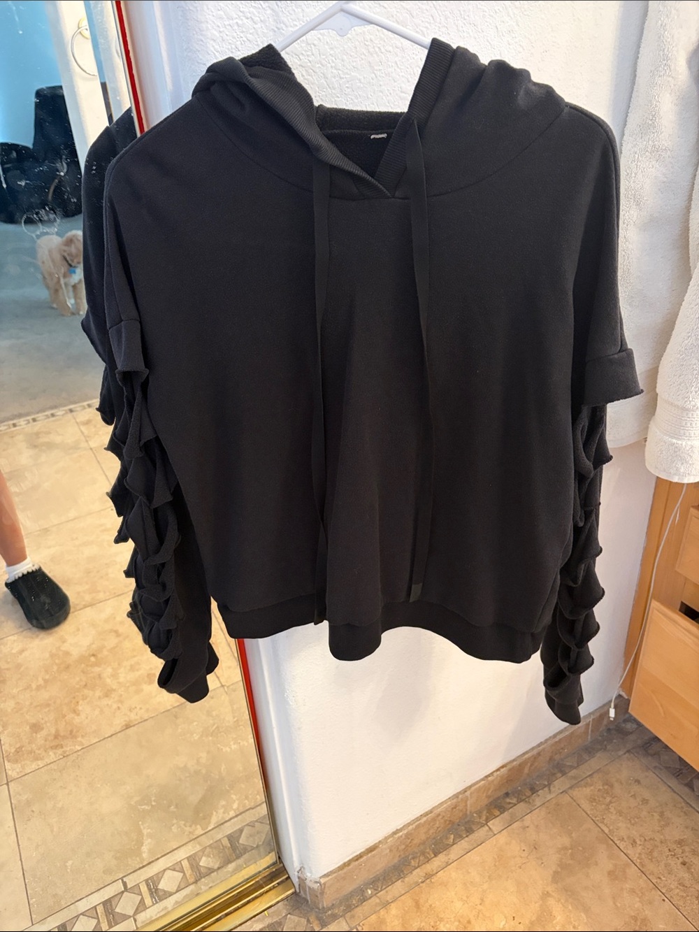 ALO Yoga Black Hooded Pullover with Ladder-Sleeve Detail
